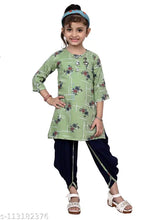 Green checked Patiala salwar suit for girls, Hariyal Creation - cotton silk Anarkali design with short sleeves, party/casual wear, size 3-4 years